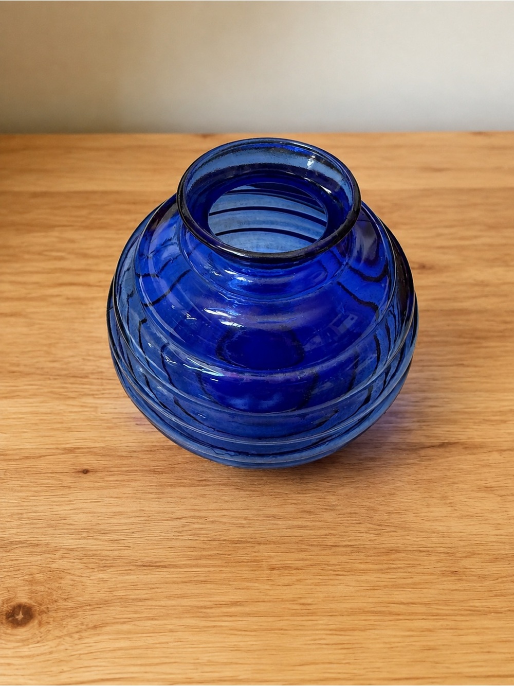 Vintage Cobalt Blue Glass Beehive Ribbed Vase USA 4.5 Inch